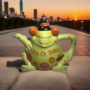 Whimsical Abra Ca Dabra Hand painted Ceramic Frog/Toad Teapot